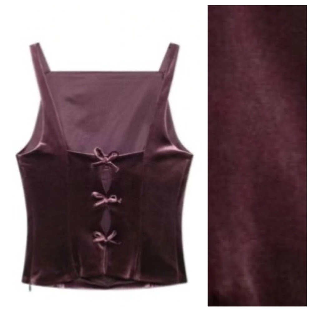 NWT. Zara Burgundy Velvet Back Tie Top. Size XXL.
